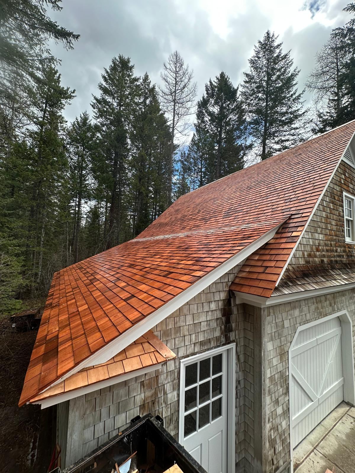 Freshly installed cedar shake roof