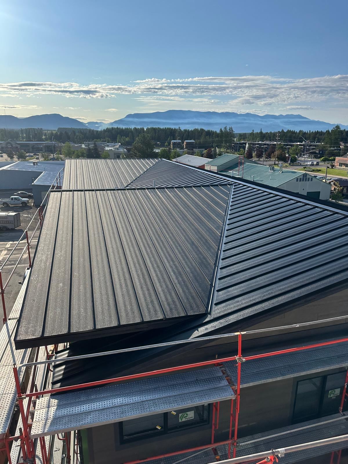 Standing seam metal roof on a commercial building